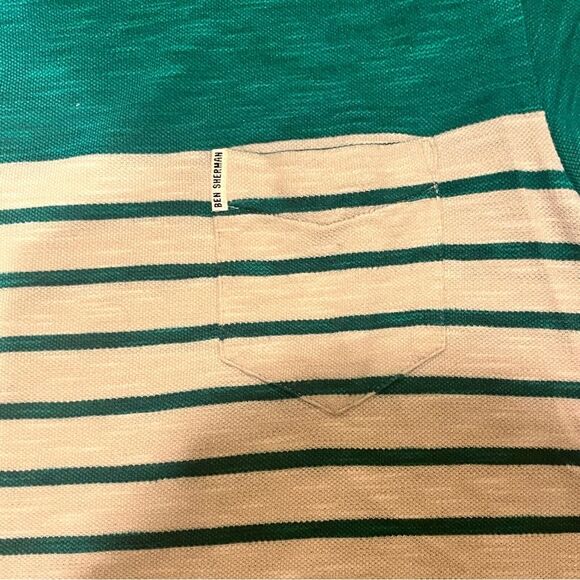 Ben Sherman Jade Green Yoked Stripe Short Sleeve T-Shirt Size Medium - Picture 3 of 7